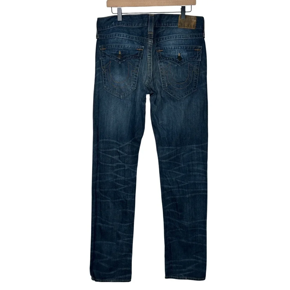 True Religion Geno Jeans 34 Blue Relaxed Slim Dark Wash Horseshoe Flap Pocket